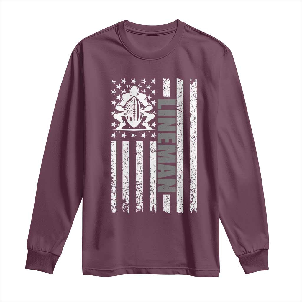 Proud Football Lineman Long Sleeve Shirt American Flag Sports Gift TS12 Maroon Print Your Wear