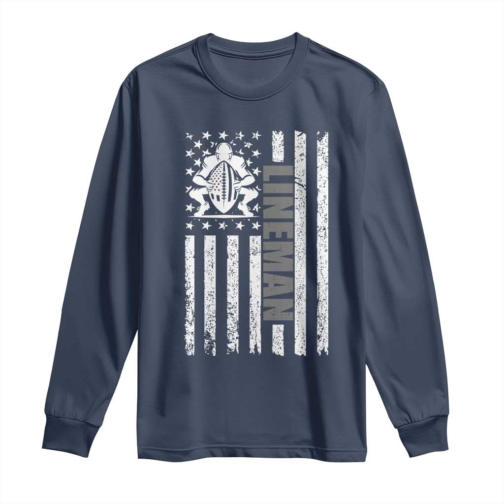 Proud Football Lineman Long Sleeve Shirt American Flag Sports Gift TS12 Navy Print Your Wear