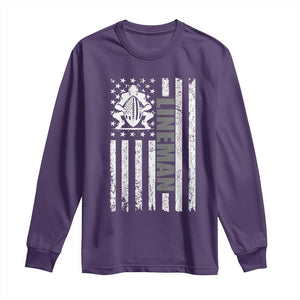 Proud Football Lineman Long Sleeve Shirt American Flag Sports Gift TS12 Purple Print Your Wear