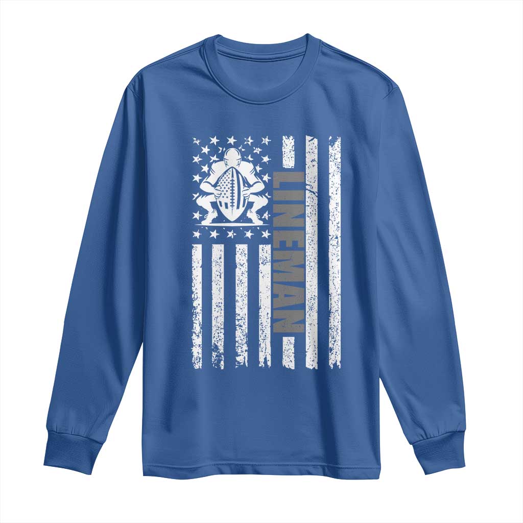 Proud Football Lineman Long Sleeve Shirt American Flag Sports Gift TS12 Royal Blue Print Your Wear