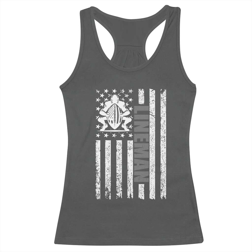 Proud Football Lineman Racerback Tank Top American Flag Sports Gift TS12 Dark Heather Print Your Wear