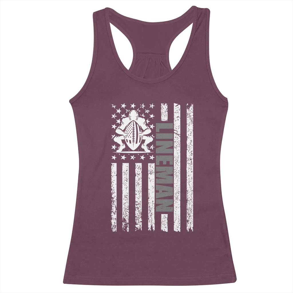 Proud Football Lineman Racerback Tank Top American Flag Sports Gift TS12 Maroon Print Your Wear
