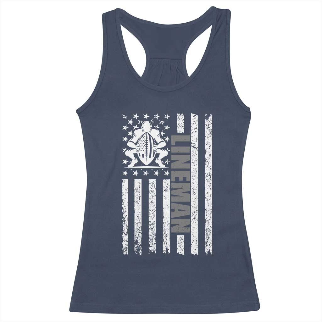 Proud Football Lineman Racerback Tank Top American Flag Sports Gift TS12 Navy Print Your Wear