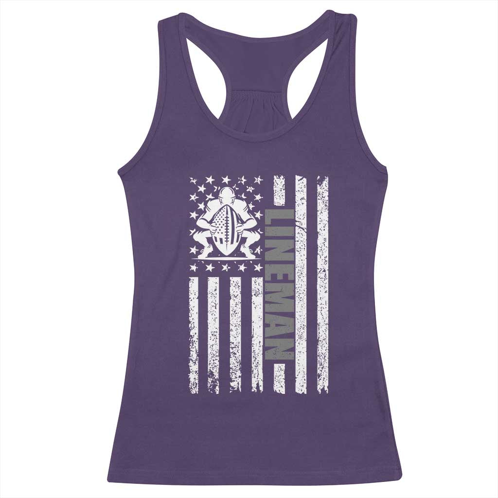 Proud Football Lineman Racerback Tank Top American Flag Sports Gift TS12 Purple Print Your Wear