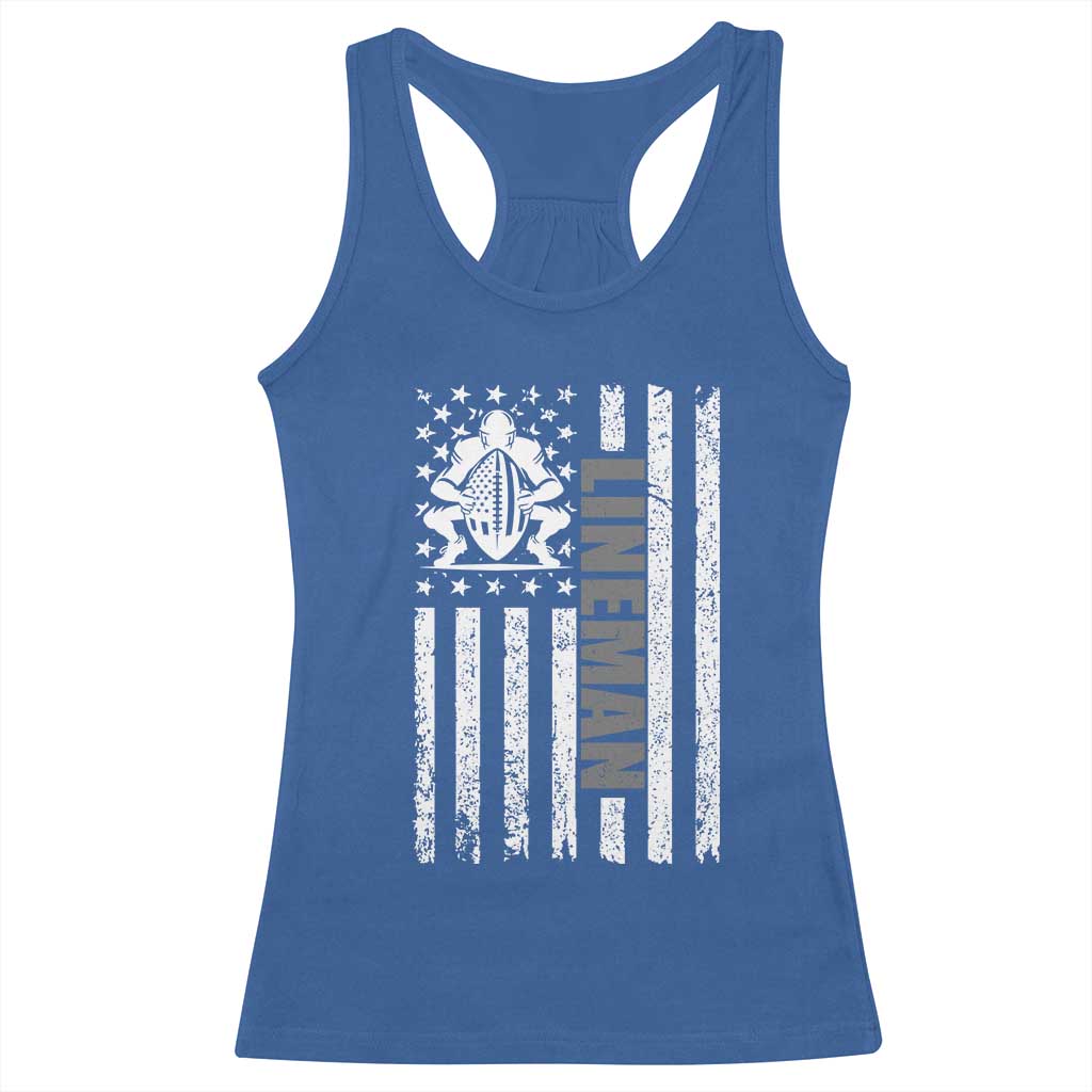 Proud Football Lineman Racerback Tank Top American Flag Sports Gift TS12 Royal Blue Print Your Wear