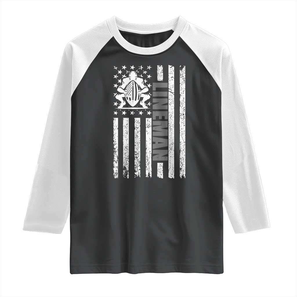Proud Football Lineman Raglan Shirt American Flag Sports Gift TS12 Black White Print Your Wear