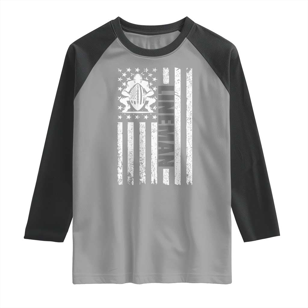 Proud Football Lineman Raglan Shirt American Flag Sports Gift TS12 Sport Gray Black Print Your Wear