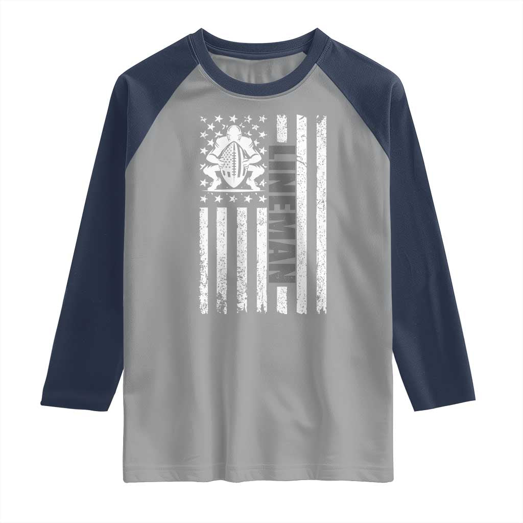 Proud Football Lineman Raglan Shirt American Flag Sports Gift TS12 Sport Gray Navy Print Your Wear