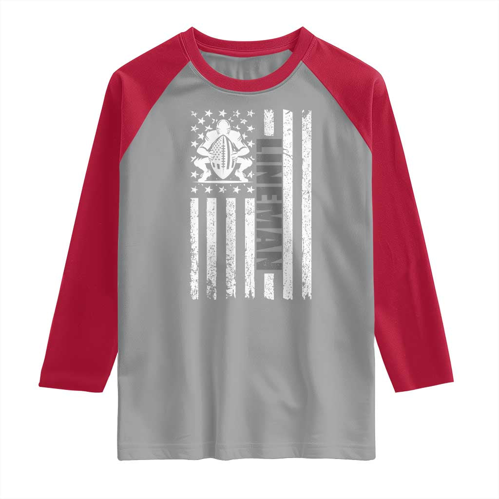 Proud Football Lineman Raglan Shirt American Flag Sports Gift TS12 Sport Gray Red Print Your Wear