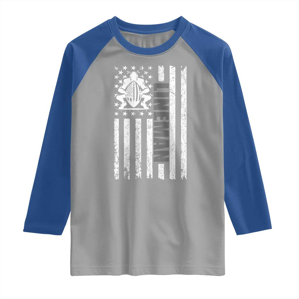 Proud Football Lineman Raglan Shirt American Flag Sports Gift TS12 Sport Gray Royal Print Your Wear