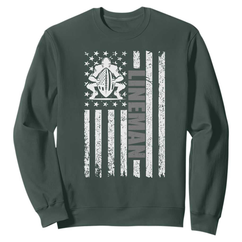 Proud Football Lineman Sweatshirt American Flag Sports Gift TS12 Dark Forest Green Print Your Wear