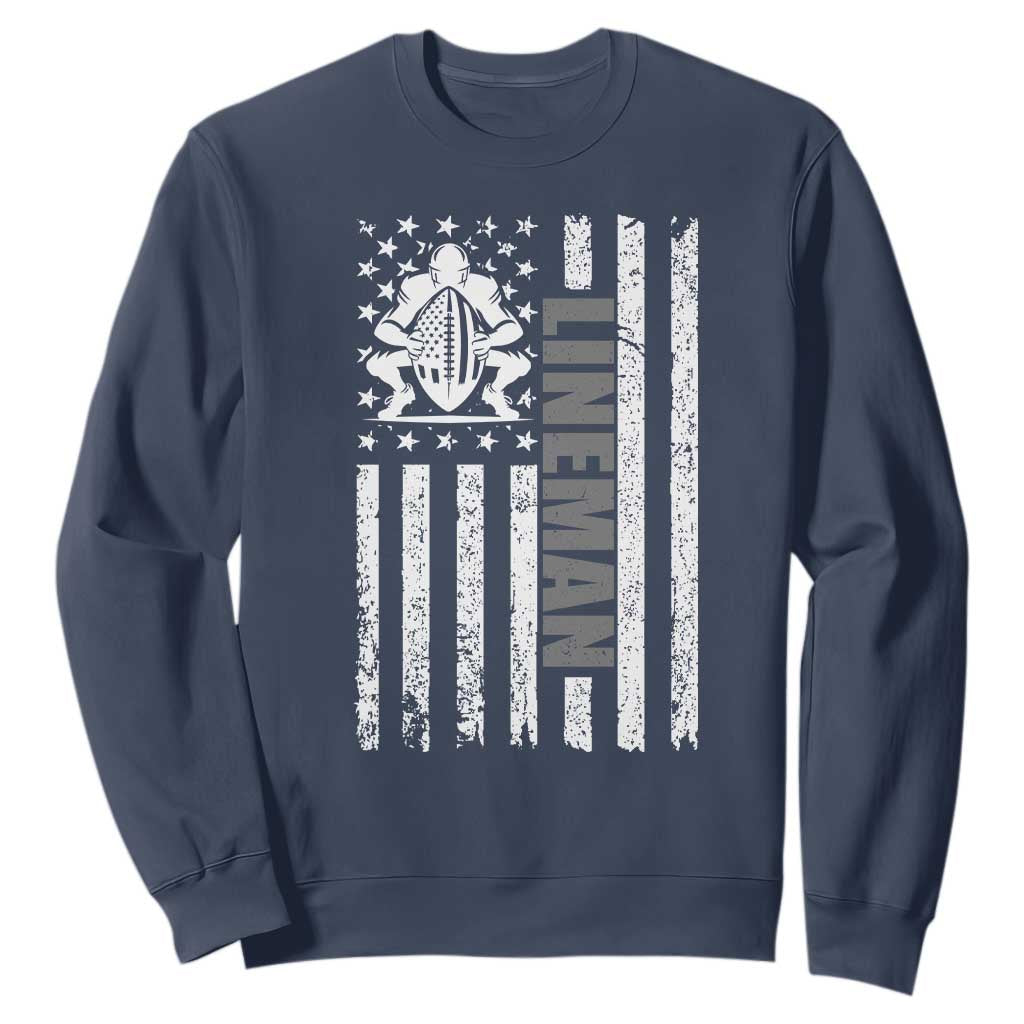 Proud Football Lineman Sweatshirt American Flag Sports Gift TS12 Navy Print Your Wear