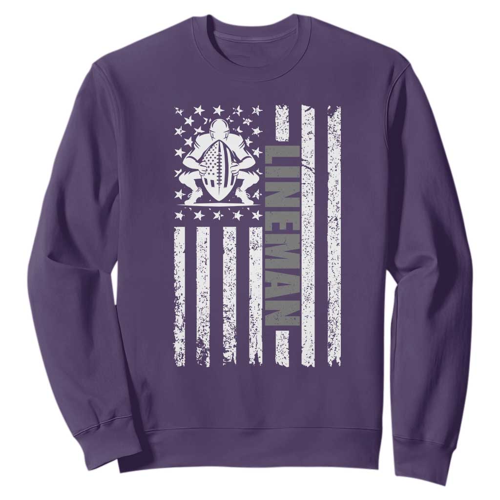 Proud Football Lineman Sweatshirt American Flag Sports Gift TS12 Purple Print Your Wear