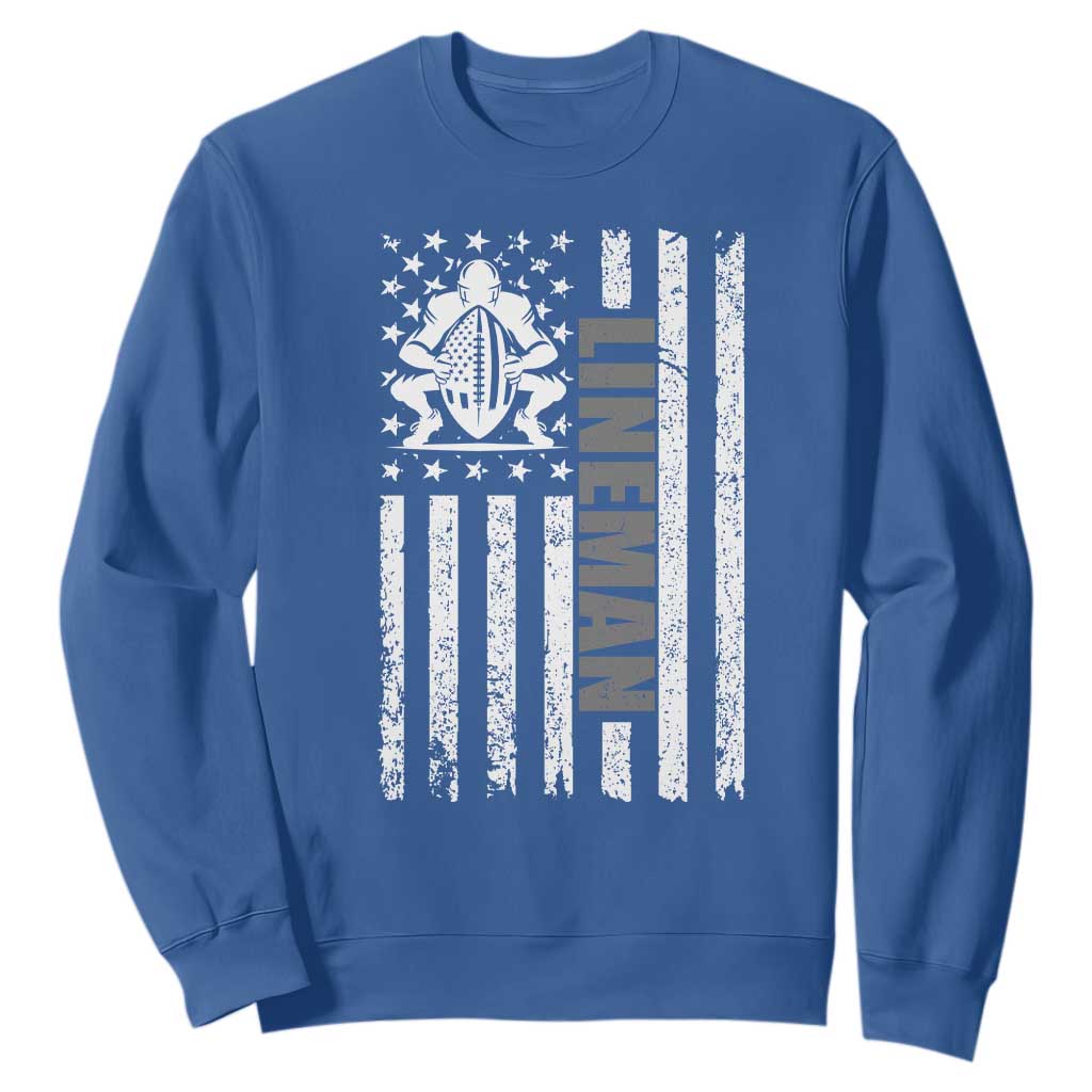 Proud Football Lineman Sweatshirt American Flag Sports Gift TS12 Royal Blue Print Your Wear