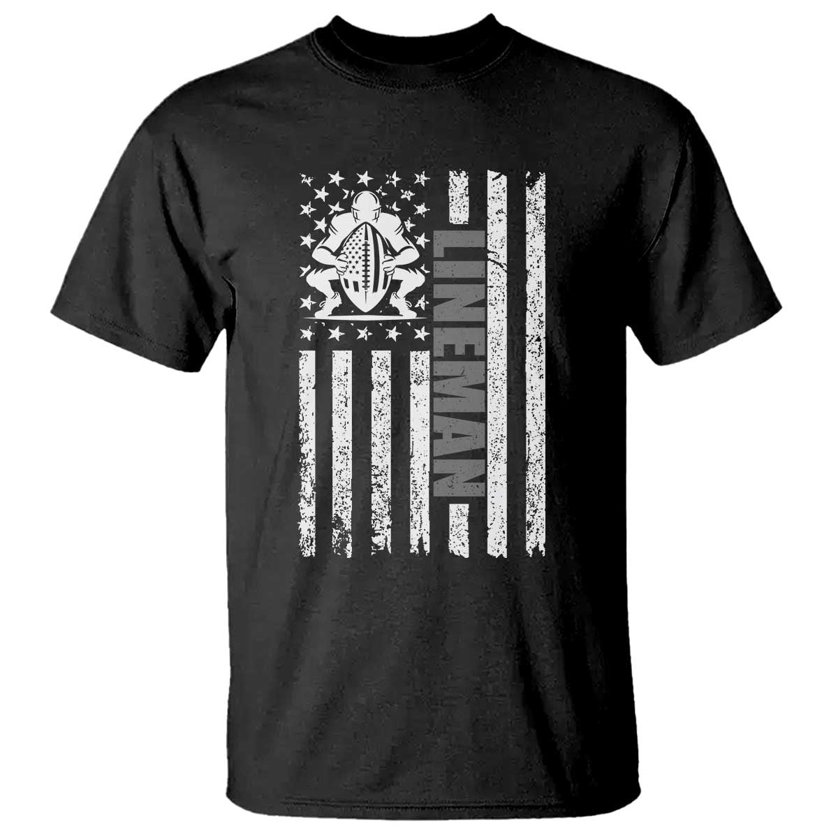 Proud Football Lineman T Shirt American Flag Sports Gift TS12 Black Print Your Wear