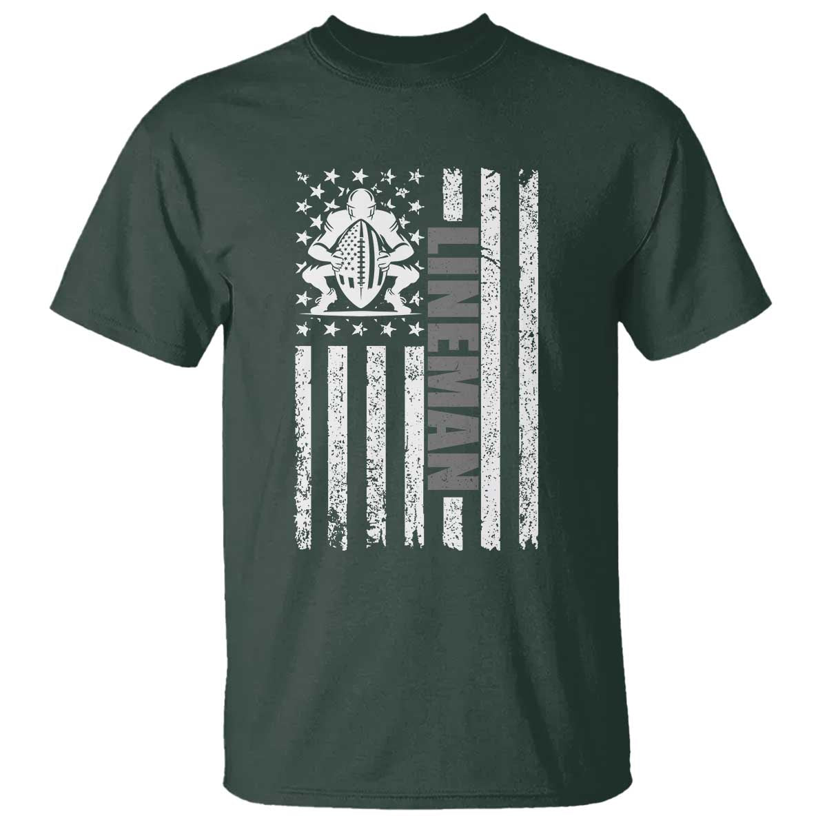 Proud Football Lineman T Shirt American Flag Sports Gift TS12 Dark Forest Green Print Your Wear