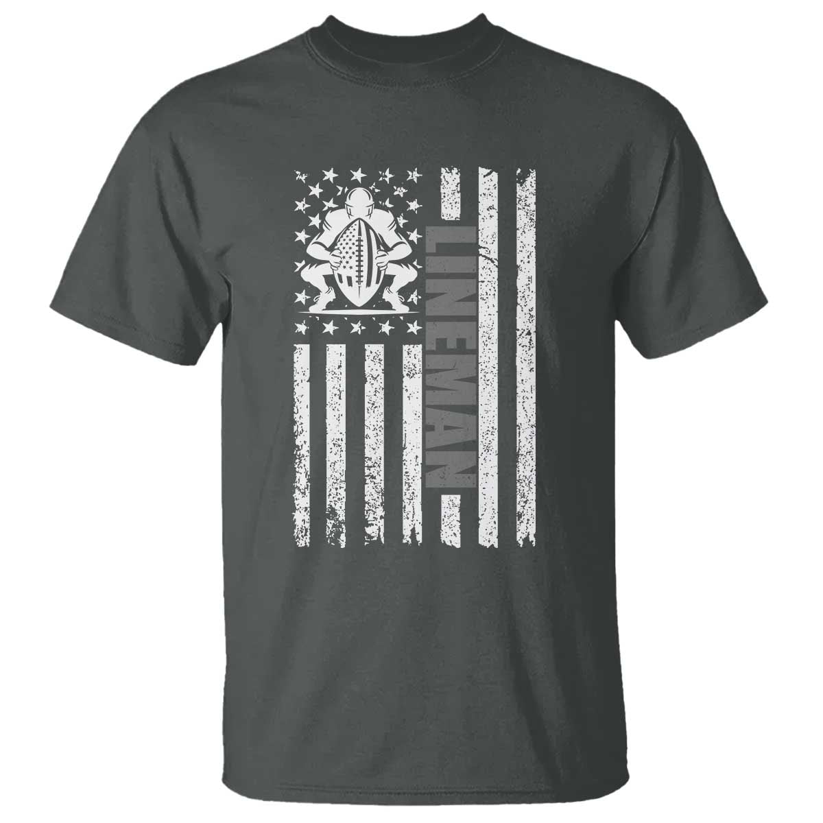 Proud Football Lineman T Shirt American Flag Sports Gift TS12 Dark Heather Print Your Wear