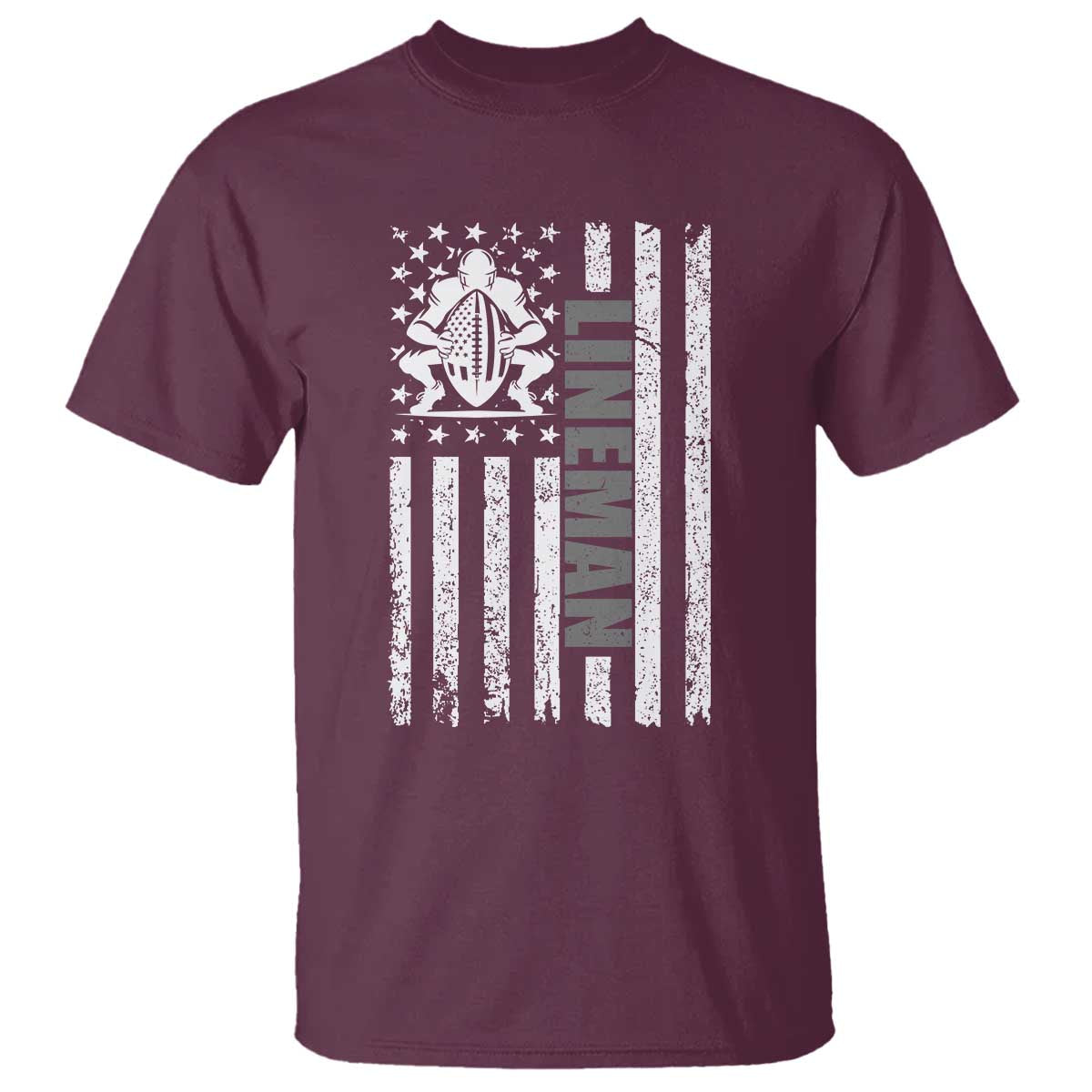 Proud Football Lineman T Shirt American Flag Sports Gift TS12 Maroon Print Your Wear