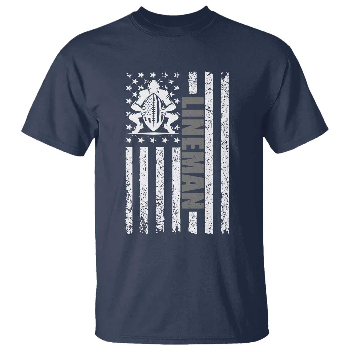 Proud Football Lineman T Shirt American Flag Sports Gift TS12 Navy Print Your Wear