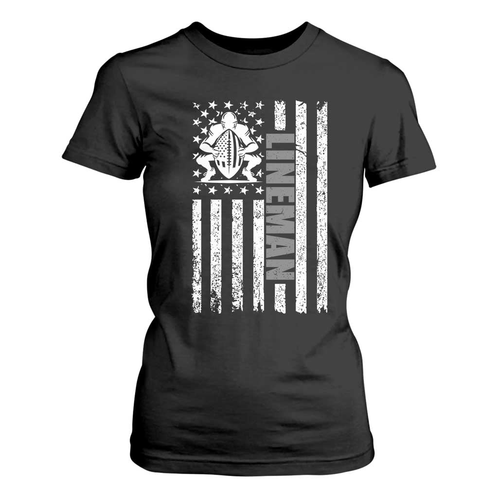 Proud Football Lineman T Shirt For Women American Flag Sports Gift TS12 Black Print Your Wear