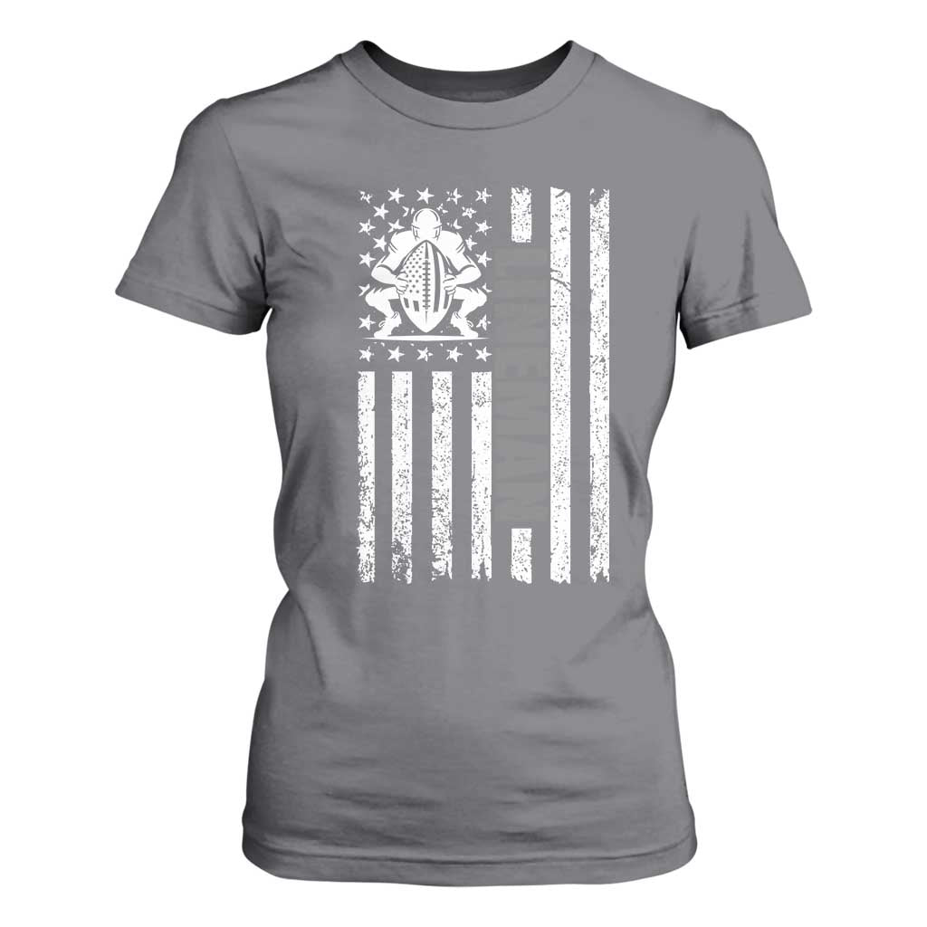 Proud Football Lineman T Shirt For Women American Flag Sports Gift TS12 Charcoal Print Your Wear