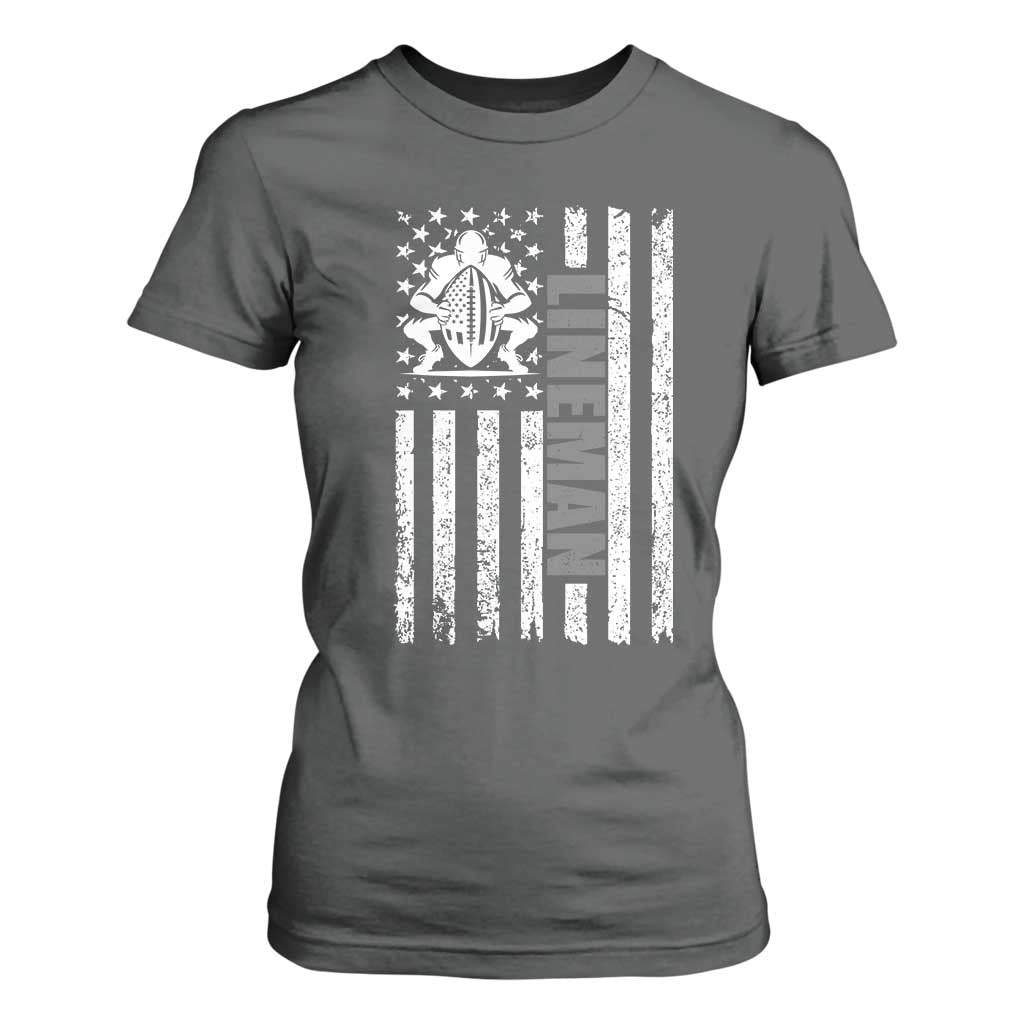 Proud Football Lineman T Shirt For Women American Flag Sports Gift TS12 Dark Heather Print Your Wear