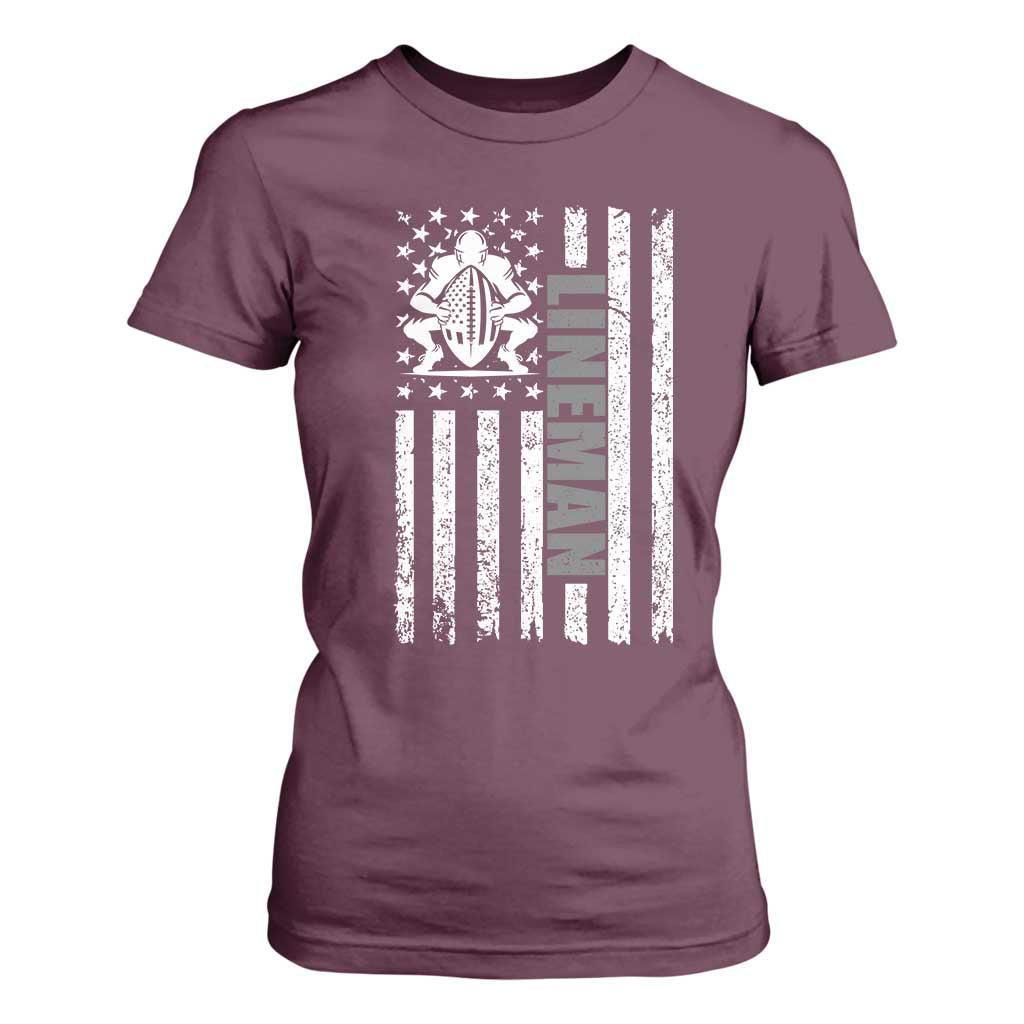 Proud Football Lineman T Shirt For Women American Flag Sports Gift TS12 Maroon Print Your Wear