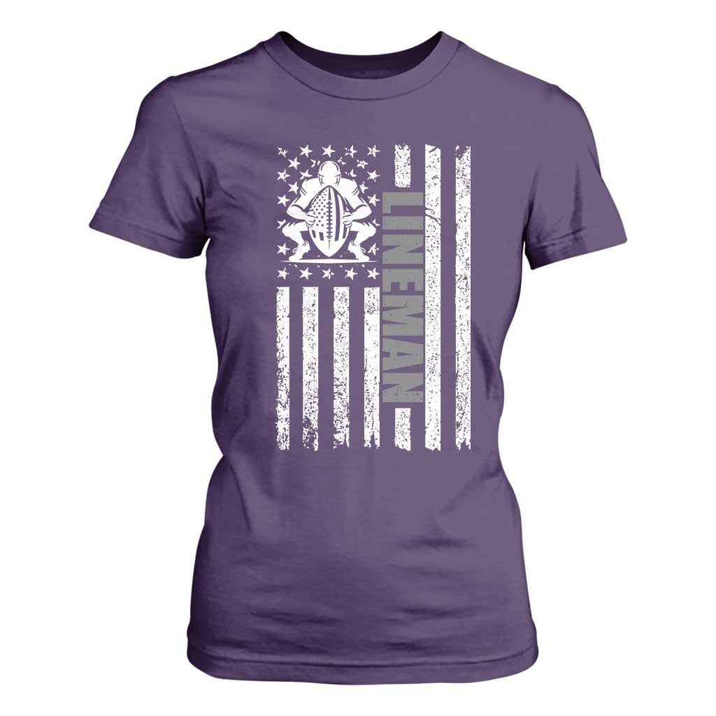 Proud Football Lineman T Shirt For Women American Flag Sports Gift TS12 Purple Print Your Wear