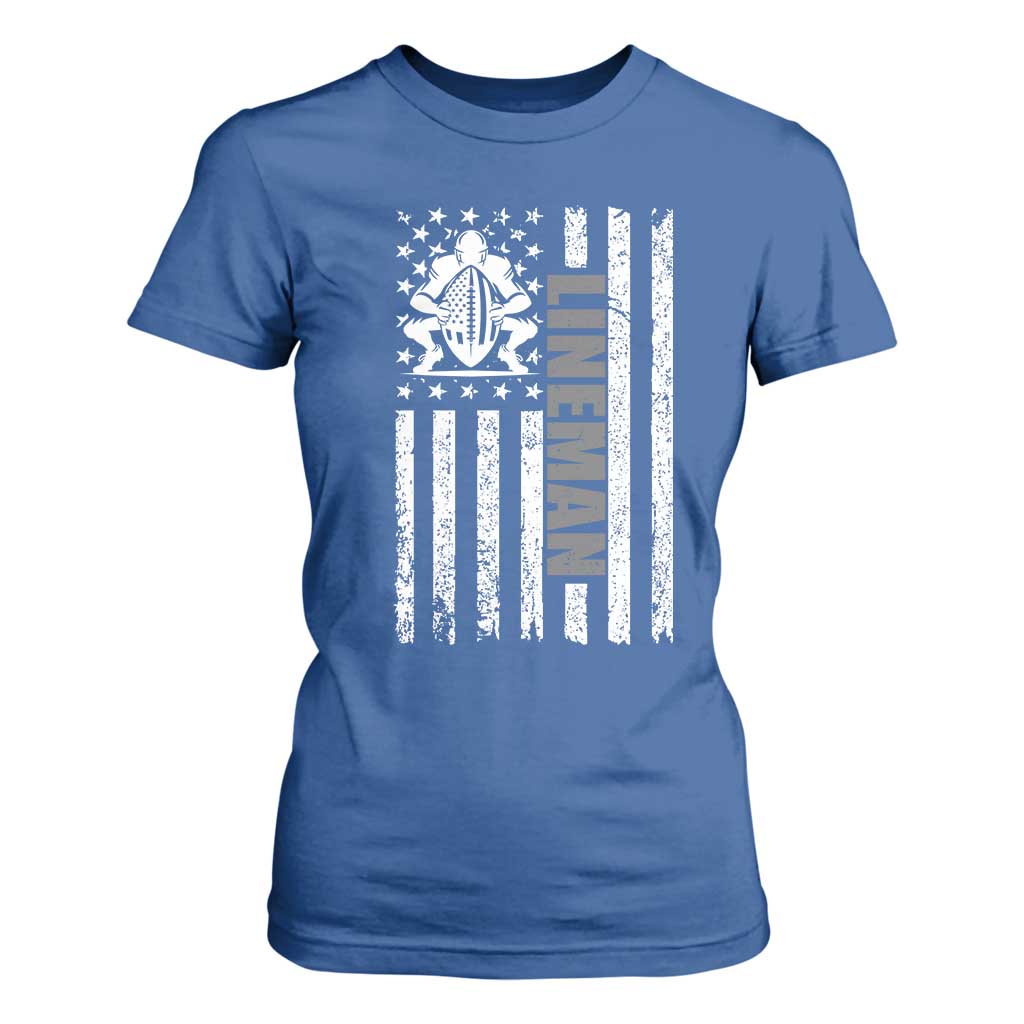 Proud Football Lineman T Shirt For Women American Flag Sports Gift TS12 Royal Blue Print Your Wear