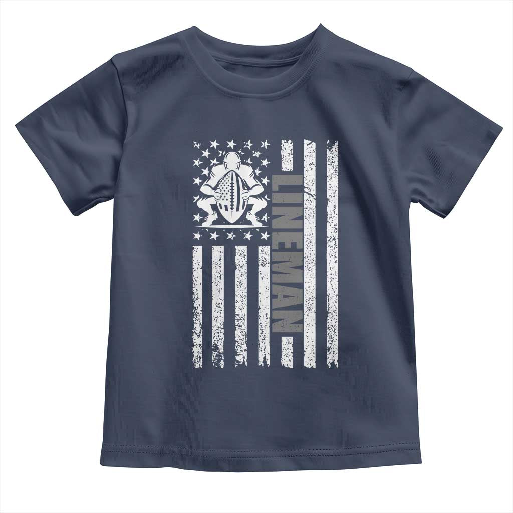 Proud Football Lineman Toddler T Shirt American Flag Sports Gift TS12 Navy Print Your Wear