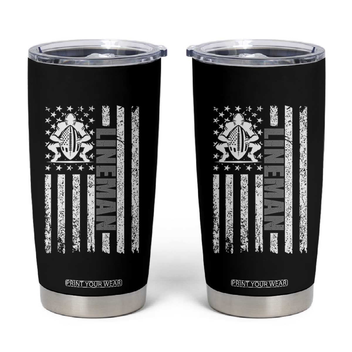 Proud Football Lineman Tumbler Cup American Flag Sports Gift TS12 Black Print Your Wear