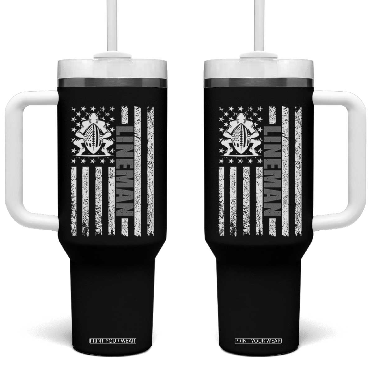 Proud Football Lineman Tumbler With Handle American Flag Sports Gift TS12 One Size: 40 oz Black Print Your Wear