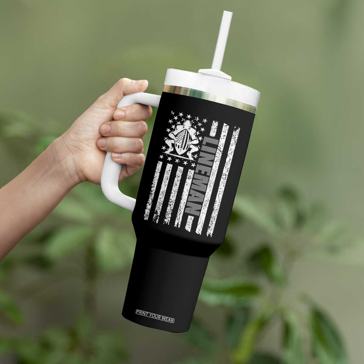Proud Football Lineman Tumbler With Handle American Flag Sports Gift TS12 Print Your Wear