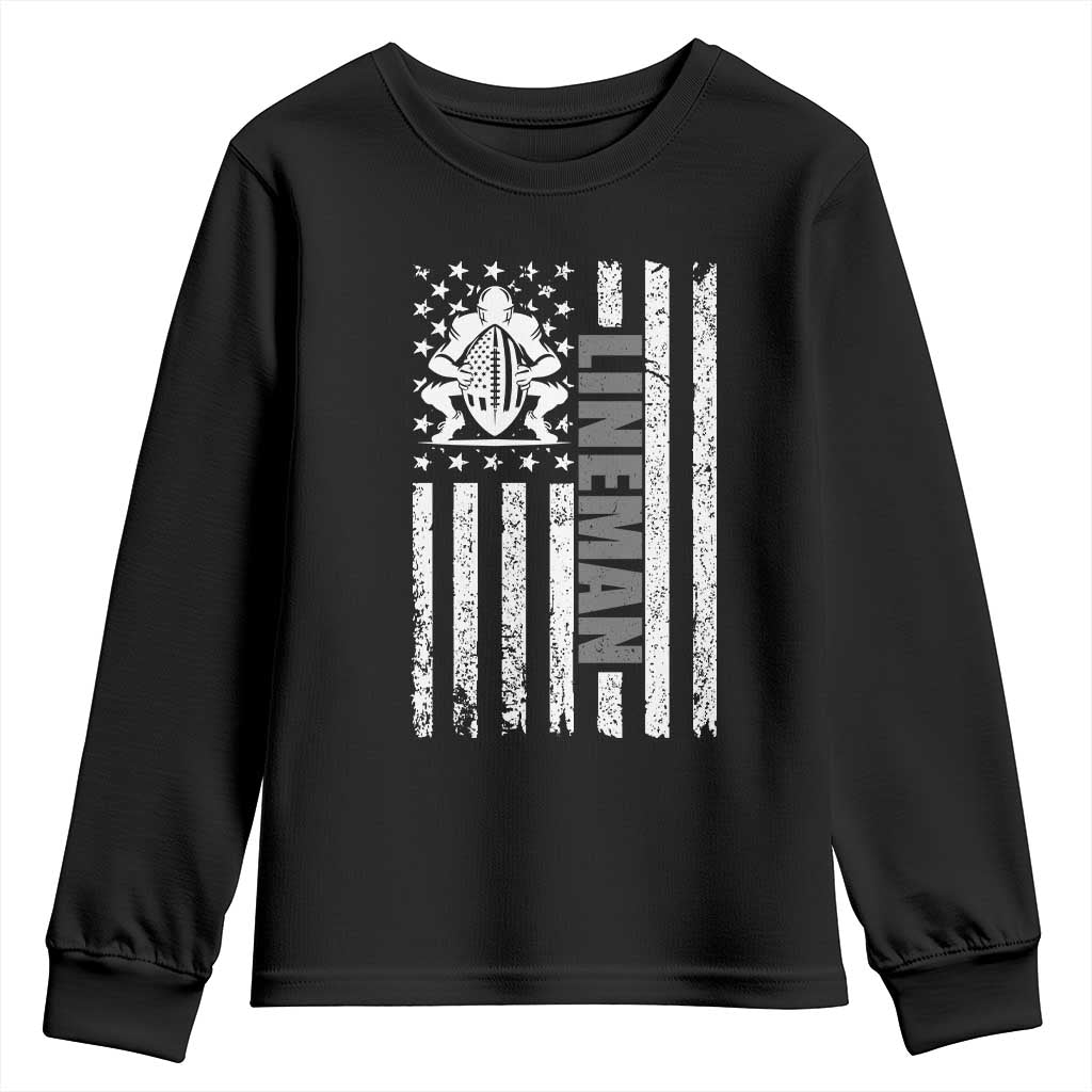 Proud Football Lineman Youth Sweatshirt American Flag Sports Gift TS12 Black Print Your Wear