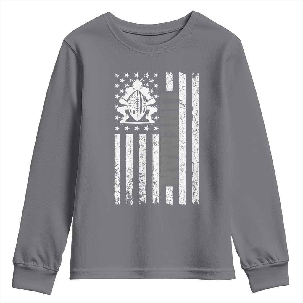 Proud Football Lineman Youth Sweatshirt American Flag Sports Gift TS12 Charcoal Print Your Wear