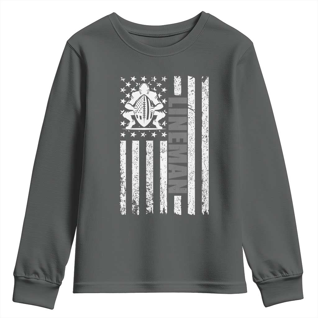 Proud Football Lineman Youth Sweatshirt American Flag Sports Gift TS12 Dark Heather Print Your Wear