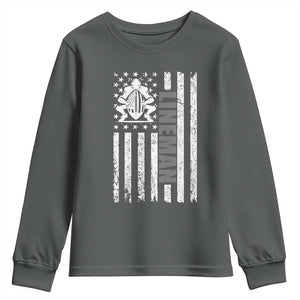 Proud Football Lineman Youth Sweatshirt American Flag Sports Gift TS12 Dark Heather Print Your Wear