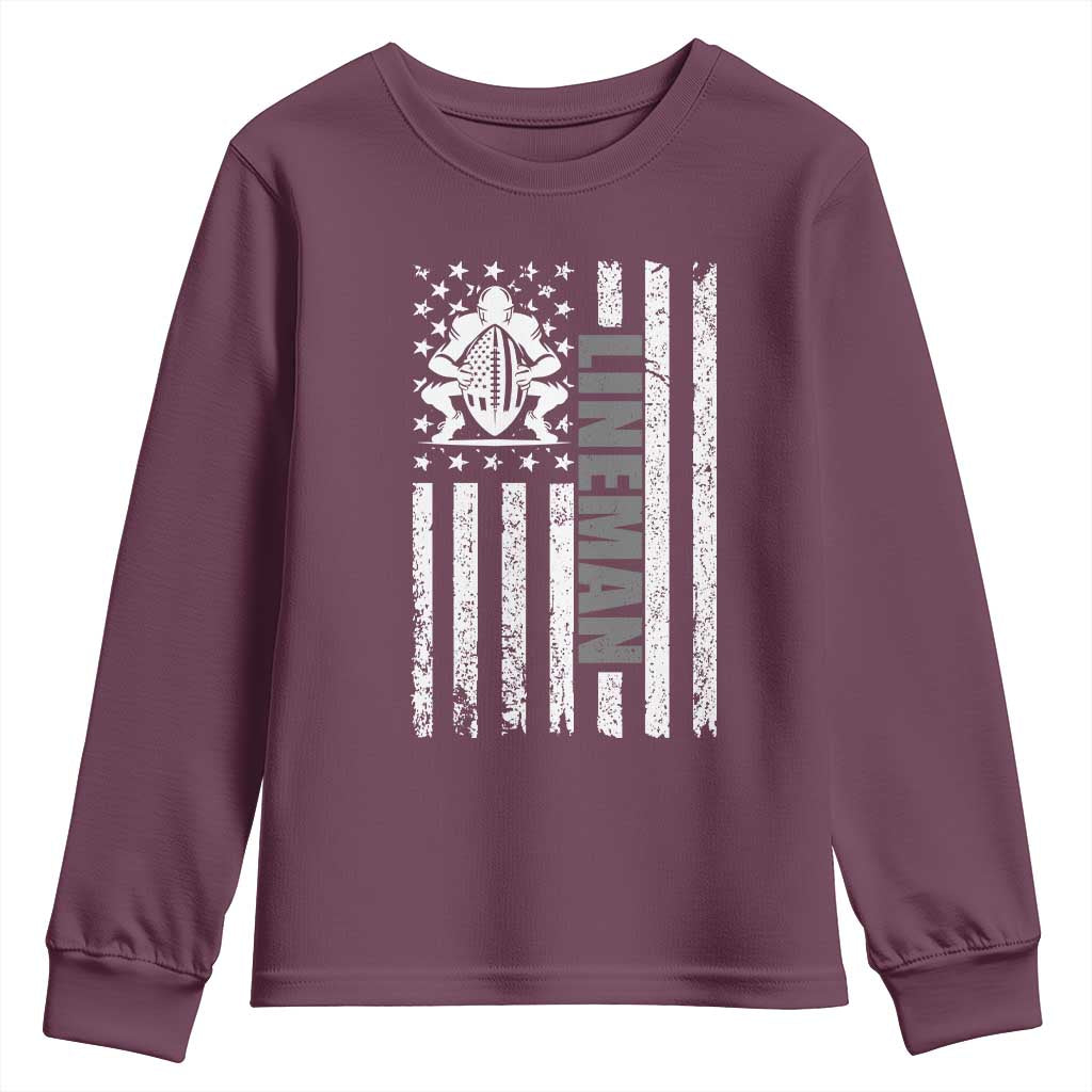 Proud Football Lineman Youth Sweatshirt American Flag Sports Gift TS12 Maroon Print Your Wear