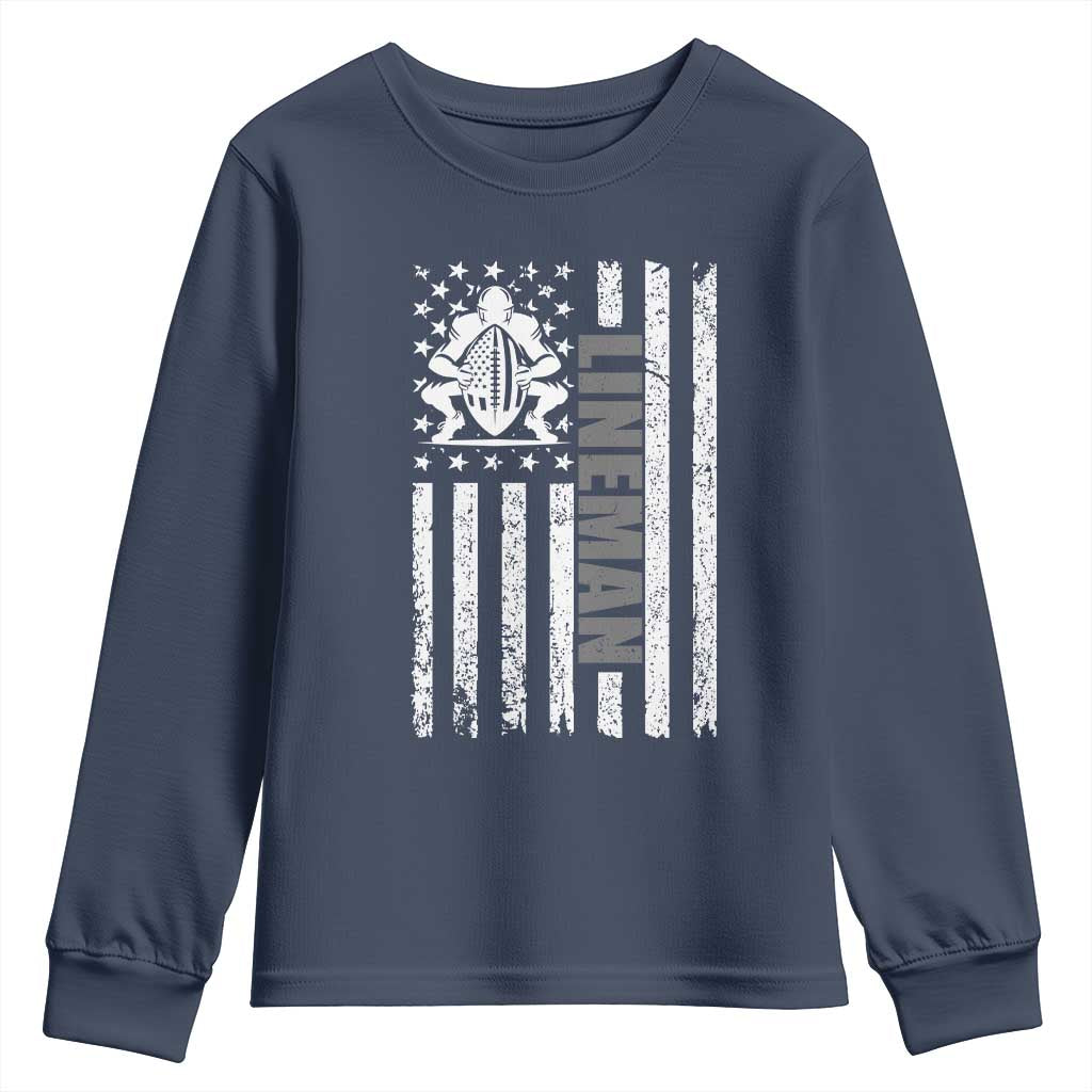 Proud Football Lineman Youth Sweatshirt American Flag Sports Gift TS12 Navy Print Your Wear