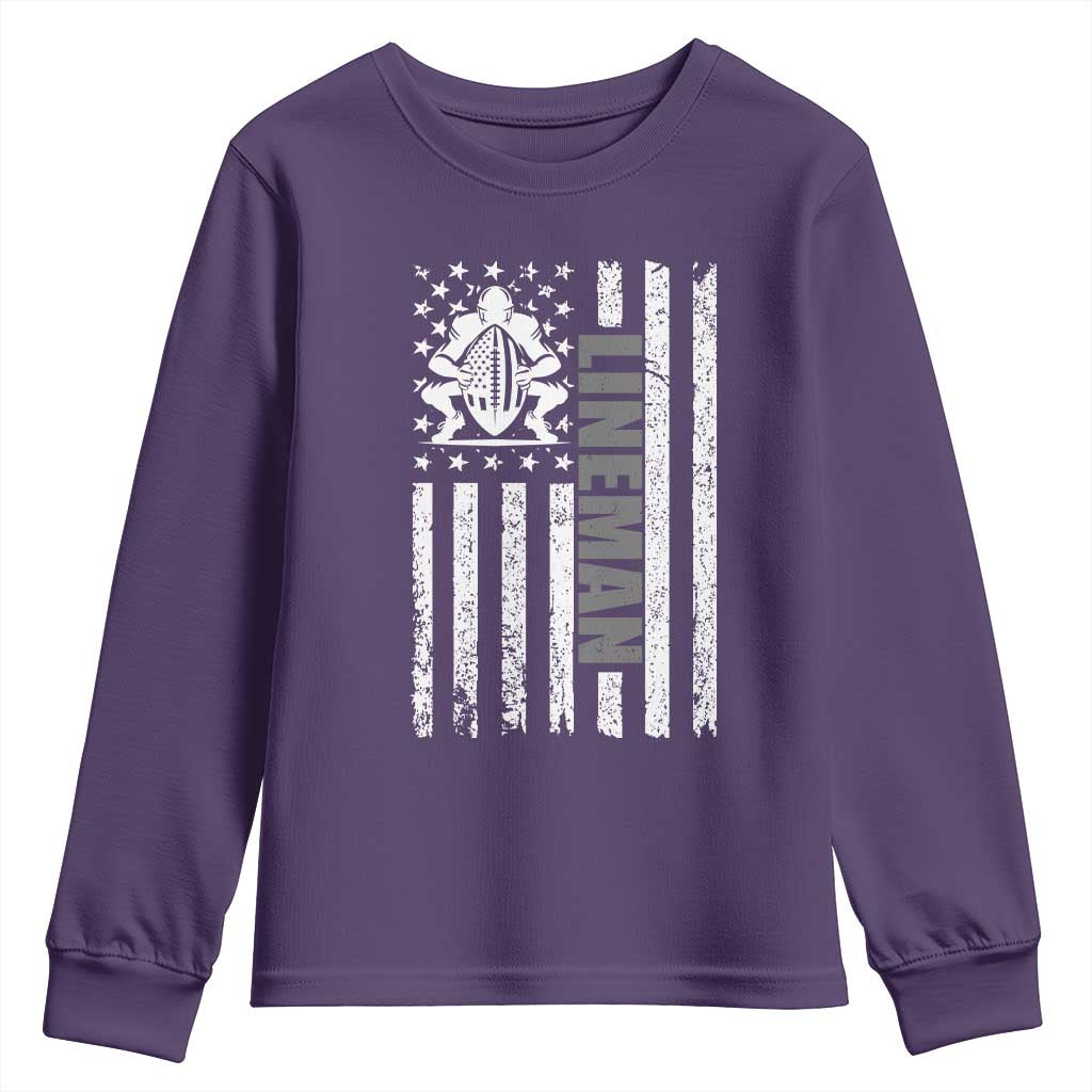 Proud Football Lineman Youth Sweatshirt American Flag Sports Gift TS12 Purple Print Your Wear