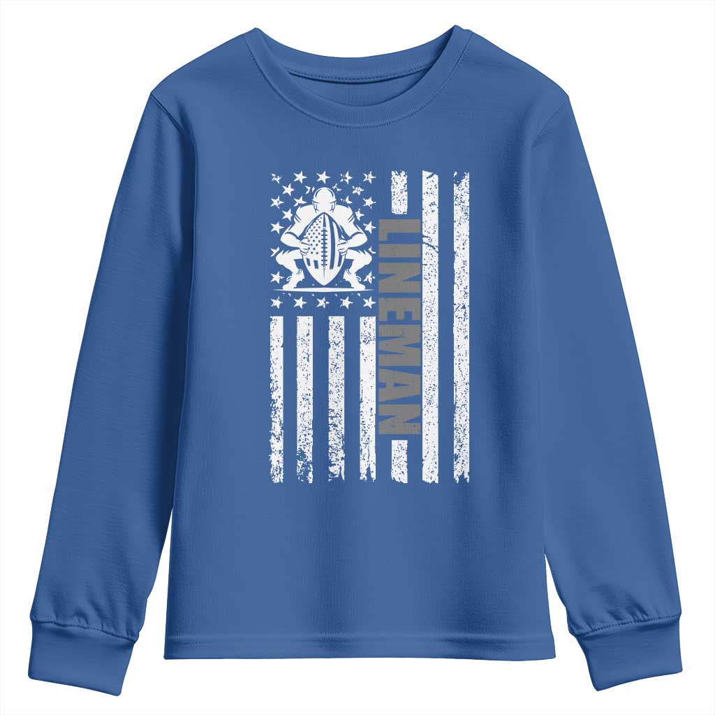 Proud Football Lineman Youth Sweatshirt American Flag Sports Gift TS12 Royal Blue Print Your Wear