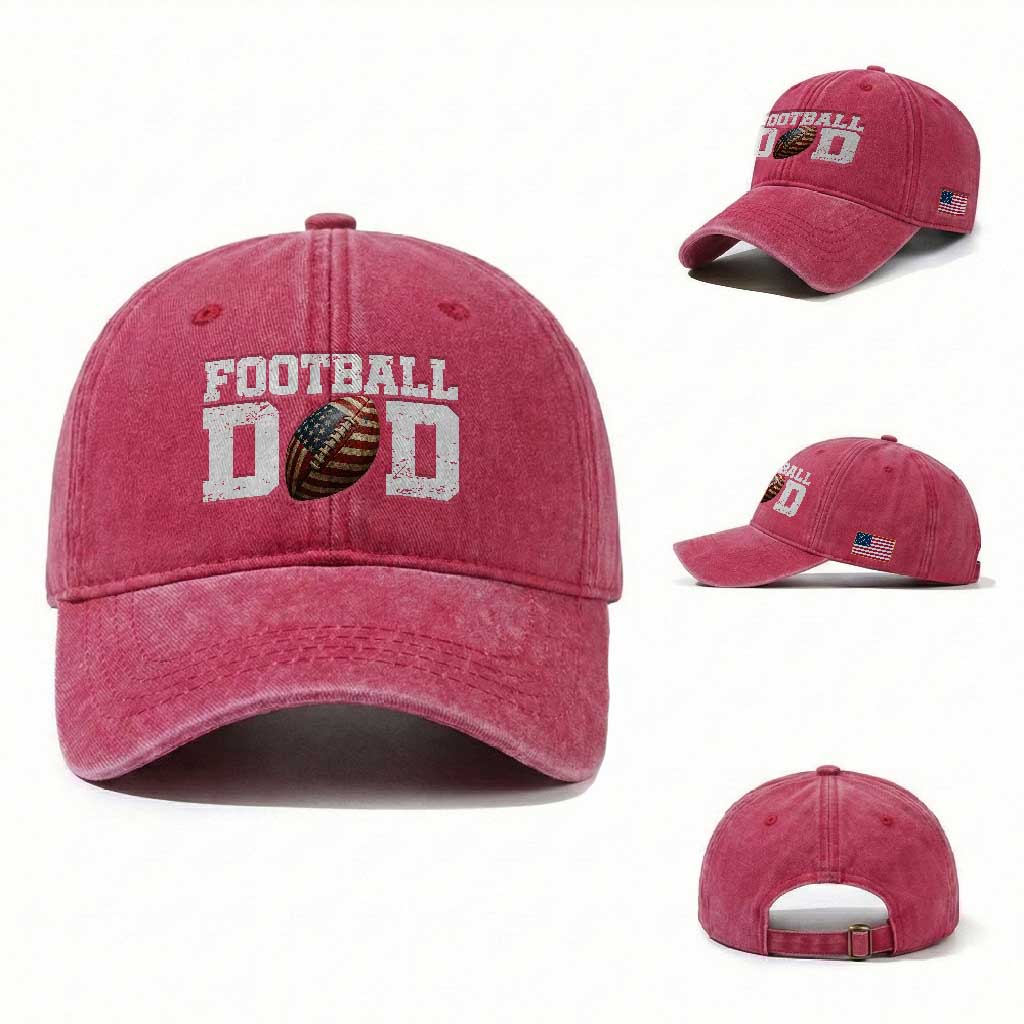 Football Dad Washed Cotton Baseball Cap Sports Fan Gift For Men TS12 Washed Cap Universal Fit Red Print Your Wear