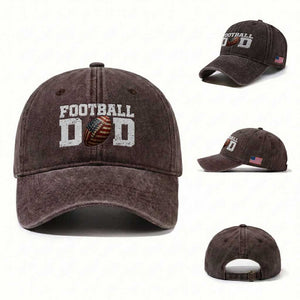 Football Dad Washed Cotton Baseball Cap Sports Fan Gift For Men TS12 Washed Cap Universal Fit Dark Brown Print Your Wear
