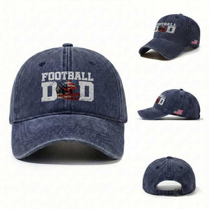Proud Football Dad Washed Cotton Baseball Cap Funny Sports Fan Gift TS12 Washed Cap Universal Fit Navy Print Your Wear