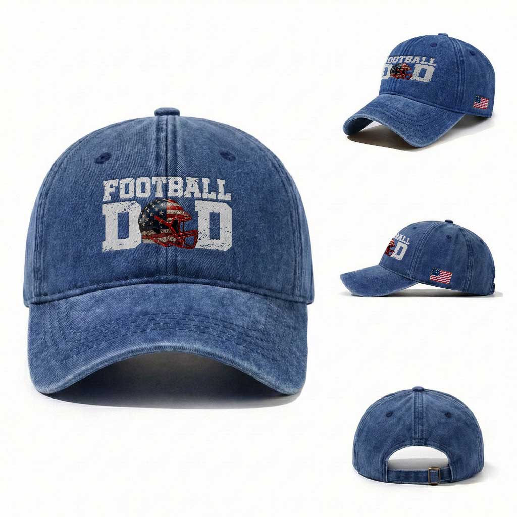 Proud Football Dad Washed Cotton Baseball Cap Funny Sports Fan Gift TS12 Washed Cap Universal Fit Royal Blue Print Your Wear