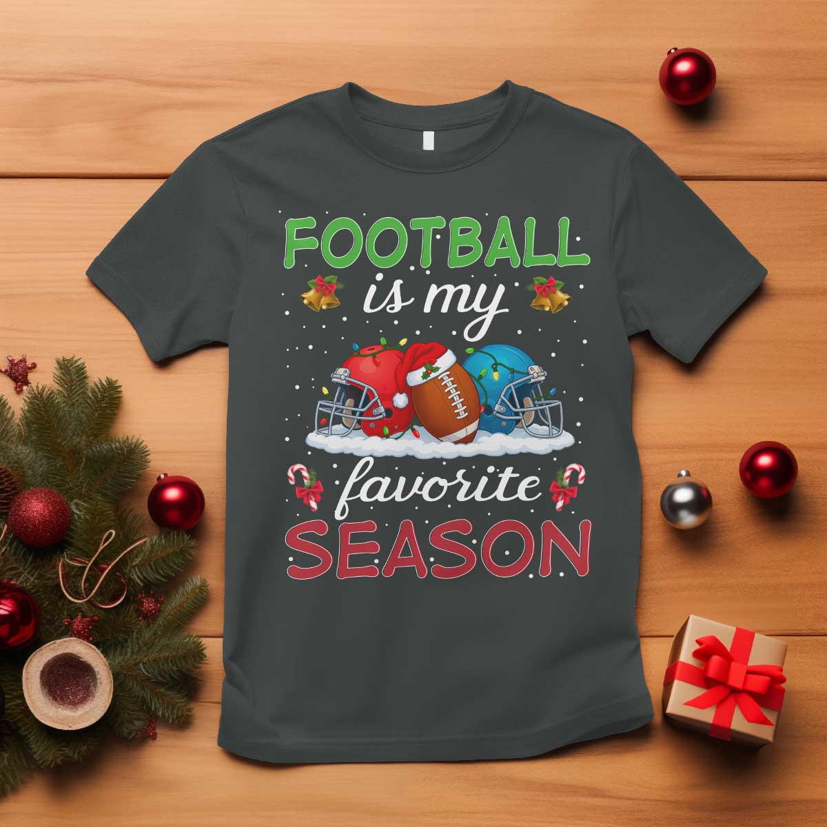 Football Is My Favorite Season T Shirt Christmas Holiday Sports Gift TS12 Dark Heather Print Your Wear