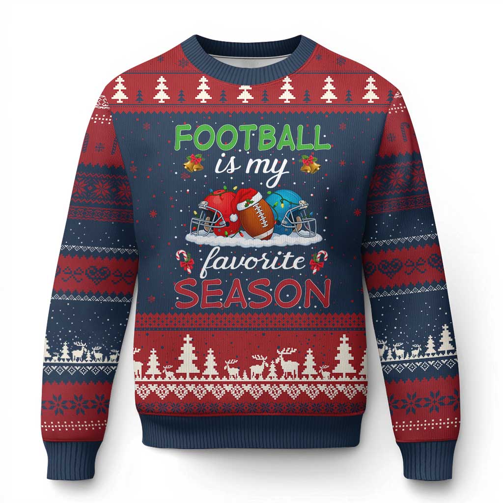 Football Is My Favorite Season Ugly Christmas Sweater Xmas Holiday Sports Gift TS12 Navy Red Print Your Wear
