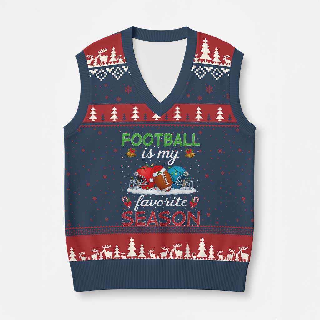 Football Is My Favorite Season V-Neck Knit Sweater Vest Xmas Holiday Sports Gift TS12 Navy Red Print Your Wear