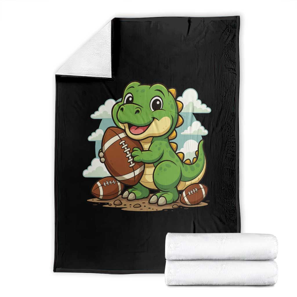 Cute Dinosaur Playing Football Throw Blanket Funny Kids Gift TS12 Black Print Your Wear