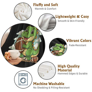 Cute Dinosaur Playing Football Throw Blanket Funny Kids Gift TS12 Print Your Wear